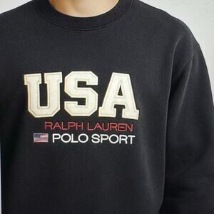 VTG Polo Sport Ralph Lauren Rare USA Crewneck Sweatshirt XL Black Made in USA